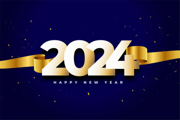 decorative 2024 new year festive background with golden ribbon