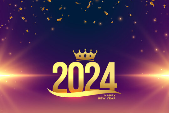 2024 new year celebration background with golden crown and light efect