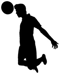 Digital png illustration of silhouette of male footballer with ball on transparent background
