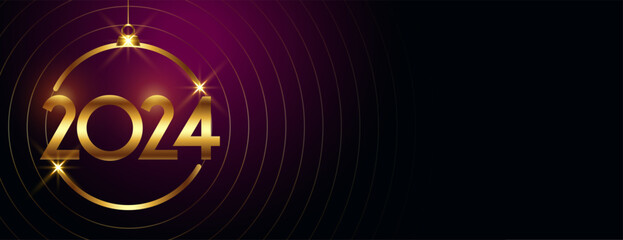 hanging style 2024 golden text new year greeting banner with text space