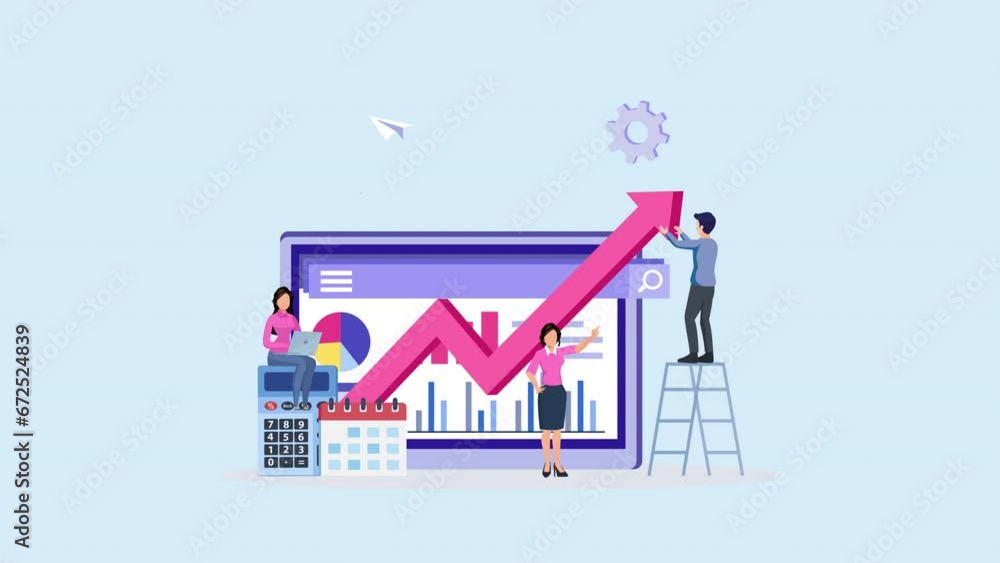 Poster 4k animation clip data analysis. statistical for business finance investment concept on monitor grap