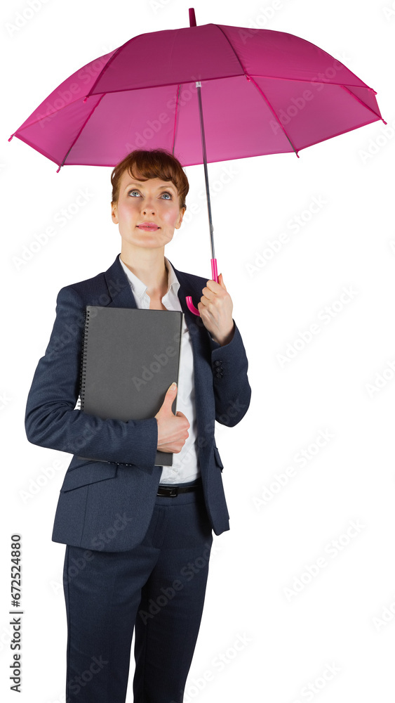 Canvas Prints Digital png photo of caucasian businesswoman with notebook and umbrella on transparent background