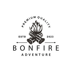 Campfire Logo, Bonfire Vector, Adventure Design Retro Vintage Illustration Simple Camping Wood Fire