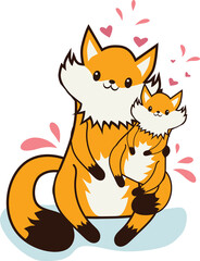 Digital png illustration of two foxes on transparent background