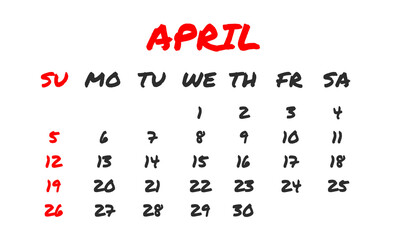 Digital png illustration of calendar page with april on transparent background