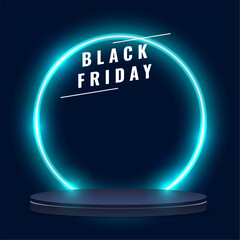 neon style black friday holiday sale offer template with 3d podium stand