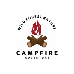 Campfire Logo, Bonfire Vector, Adventure Design Retro Vintage Illustration Simple Camping Wood Fire