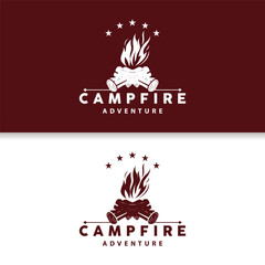 Campfire Logo, Bonfire Vector, Adventure Design Retro Vintage Illustration Simple Camping Wood Fire