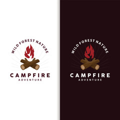 Campfire Logo, Bonfire Vector, Adventure Design Retro Vintage Illustration Simple Camping Wood Fire