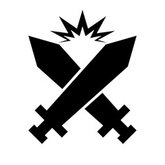 Duel silhouette icon. Crossed swords and emphasis effect. Vector.