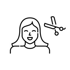 Woman getting a hair cut. Hairstyle salon. Pixel perfect, editable stroke icon