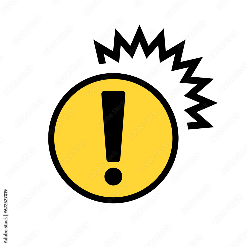 Poster emphasized round caution icon. warning or reaction icon. vector.