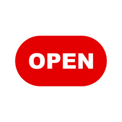 Simple red OPEN button. Vector.