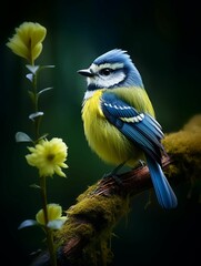 Obraz premium AI generated illustration of a vivid blue bird perched atop a tree branch