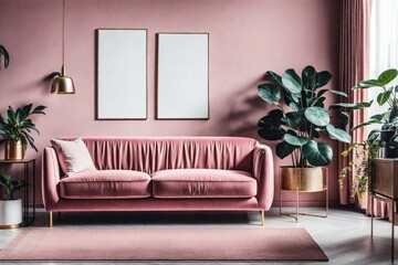 Modern Living Room Interior with Stylish Furniture and Indoor Plants