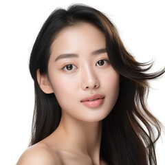 Obraz premium Portrait of a korean beauty model with a bright face and perfect skin, looking at the camera, isolated on a transparent background