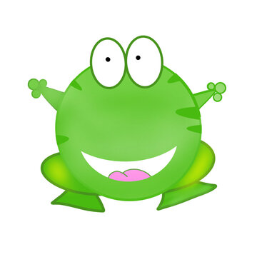 frog cartoon character green energy standing smiling funnily light pink tongue