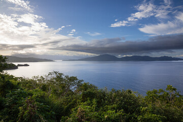 On Vanua Levu, overlooking tropical forest and Pacific Ocean towards Kioa Island, Fiji