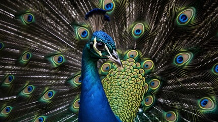 AI generated illustration of A vibrant peacock  posing , showcasing its elaborate tail feathers