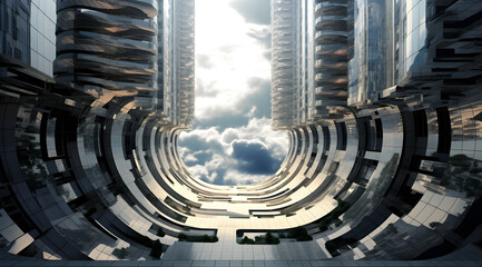 Twisted Futurism: Modern Building in Photorealistic Cityscape