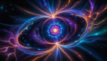 AI generated illustration of a vibrant floral pattern on a background of a galaxy
