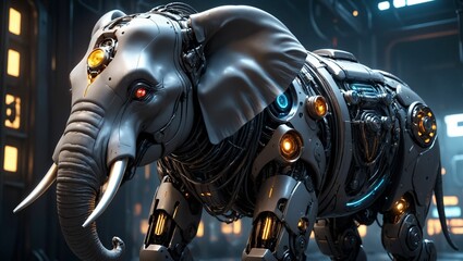 AI generated illustration of robotic cyborg elephant