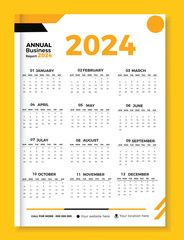 Wall calendar 2024 design template, week starting from Monday. Clean, elegant template schedule planner.