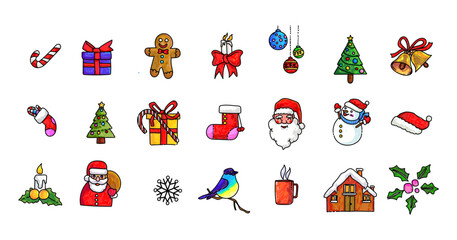 Naklejka premium Christmas icon set vector illustration.