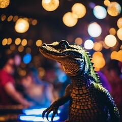 AI-generated illustration of A green toy alligator standing upright - obrazy, fototapety, plakaty