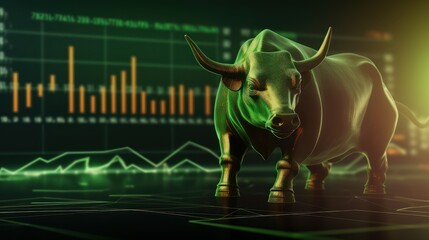 Bull bullish divergence in stock market and crypto currency trading, Bullwith green graph background