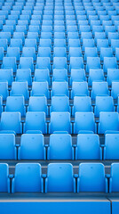 a large group of blue seats in a stadium