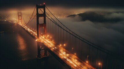 Golden Gate Bridge in San Francisco, California, USA at foggy morning.