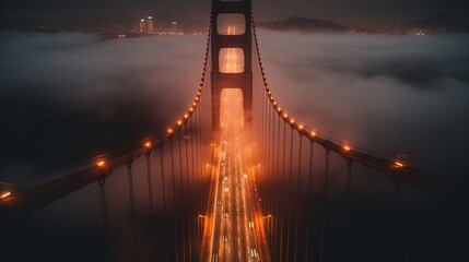 Golden Gate Bridge in fog, San Francisco, California, USA.