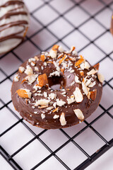 Chocolate donuts, on white background.