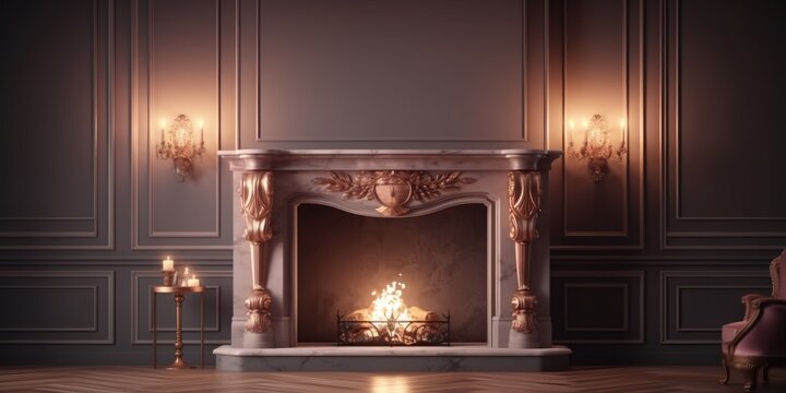 Fireplace in classic style. 3d render. Interior design.