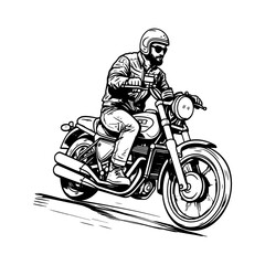 bikers riding a motorcycle skull riding a motorcycle.vector hand drawing,Shirt designs, biker, disk jockey, gentleman, barber and many others	