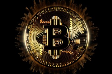 Fototapeta premium Bitcoin. Cryptocurrency concept. Golden bitcoin on black background.