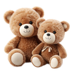 Two stuffed cute toy bears sitting together isolated on transparent background. AI Generative