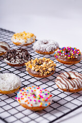 Chocolate donuts, on white background.