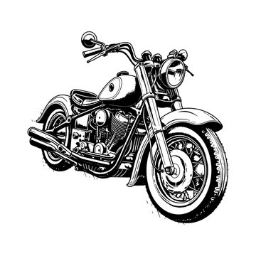 Retro motorcycle, black and white detailed vector illustration isolated without backdrop, chopper. Icon of a stylish vintage motorbike with details for decoration and design without a background	