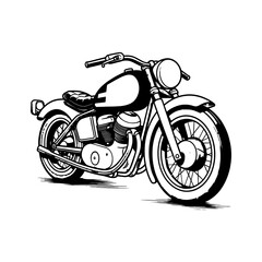 Retro motorcycle, black and white detailed vector illustration isolated without backdrop, chopper. Icon of a stylish vintage motorbike with details for decoration and design without a background	