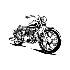 Retro motorcycle, black and white detailed vector illustration isolated without backdrop, chopper. Icon of a stylish vintage motorbike with details for decoration and design without a background	