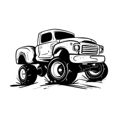 American Classic Truck Muscle Cars , hot rod, vintage ,Black and White hot rod cartoon	