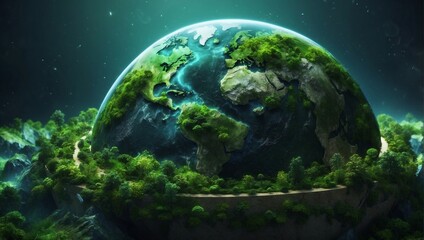 Obraz na płótnie Canvas Eco-friendly planet in starry night sky, surrounded by celestial atmosphere 