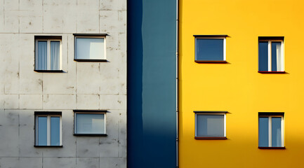 Yellow and Grey Towers in High Contrast Composition