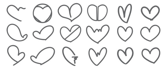 Collection of Love Heart Symbol Icons outline hand drawing