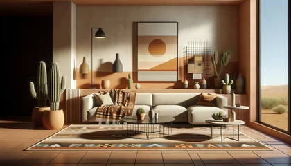 Rolgordijnen photograph of a southwestern desert style living room den interior design © Brian