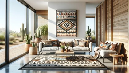 photograph of a southwestern desert style living room den interior design - obrazy, fototapety, plakaty