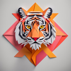 tiger made of paper on the abstract background.