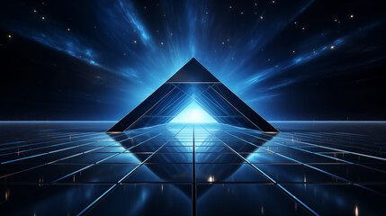 Abstract blue and black futuristic technology background with perspective geometric shape. 3D illustration.